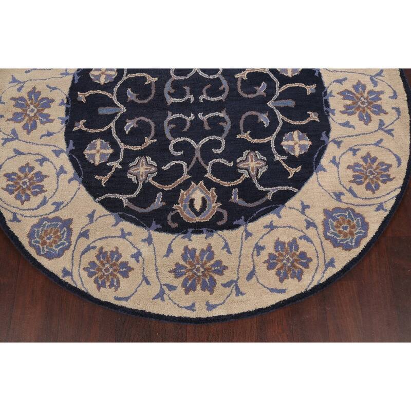 Floral Traditional Oriental Office Area Rug Hand-tufted Wool Carpet - 6'0" x 6'0" Round