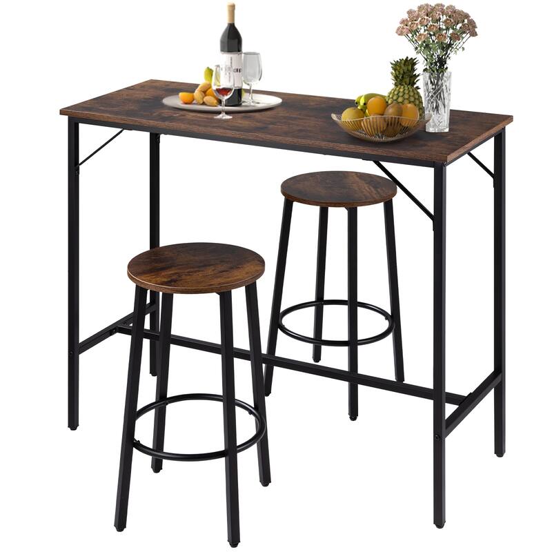 VEVOR Bar Table and Chairs Set Pub Table Set with Bar Stools Kitchen Dining Table and Chairs Set - 39'' table 2 round stools