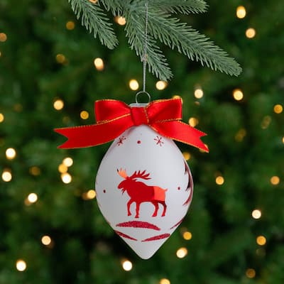 5" Red and White Moose Christmas Teardrop Ornament