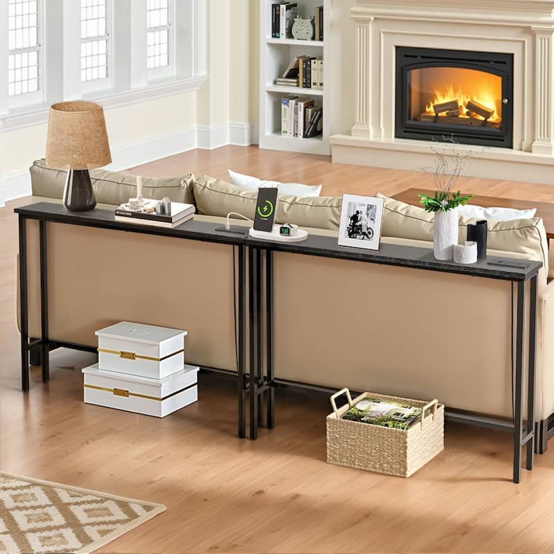 Metal Console Sofa Tables with Built-In USB and AC Ports Pack of 2 - 78.7 x 5.9 x 31.1 in