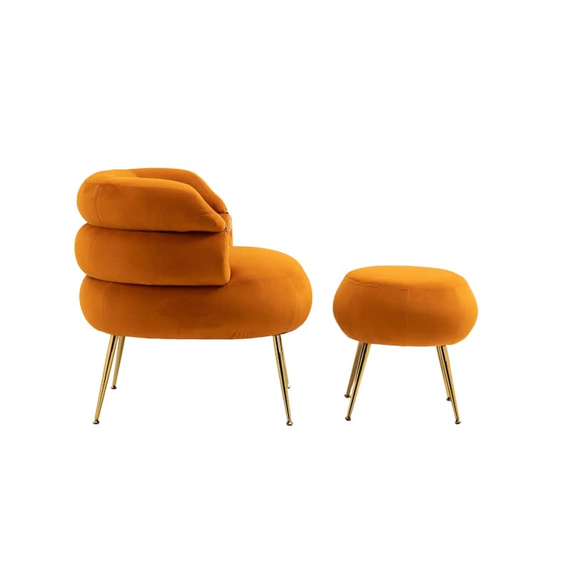 Velvet Upholstered Tubulous Accent Chair With Ottoman