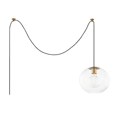 Mitzi by Hudson Valley Margot 10.5-inch Aged Brass Pendant, Clear Glass