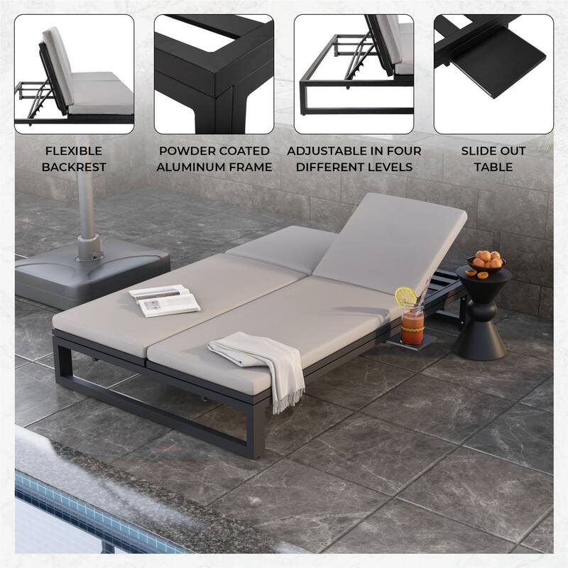 Chelsea Polyester Fabric Outdoor Lounge Chair with Four-Level Adjustable Backrest and Powder-Coated Aluminum Frame