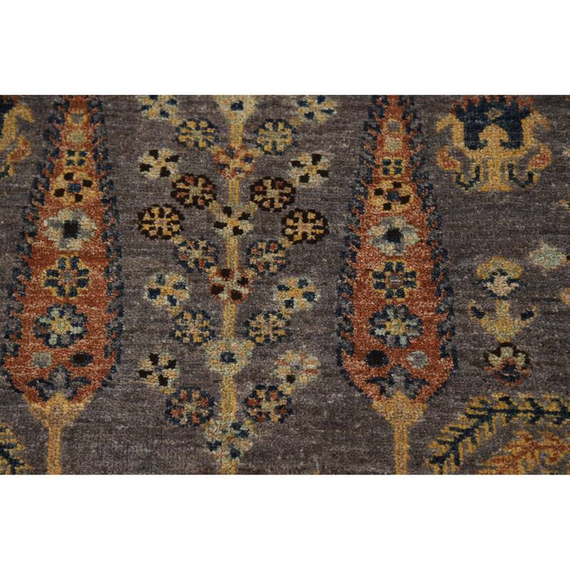 Hand Knotted Oriental 100% Wool Carpet Transitional Floral Greys & Charcoal Oushak Runner Rug - 9' 9'' X 2' 10''