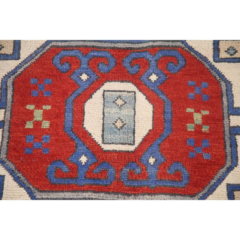 Geometric Kazak Area Rug Handmade Wool Carpet - 5'11" x 8'10"