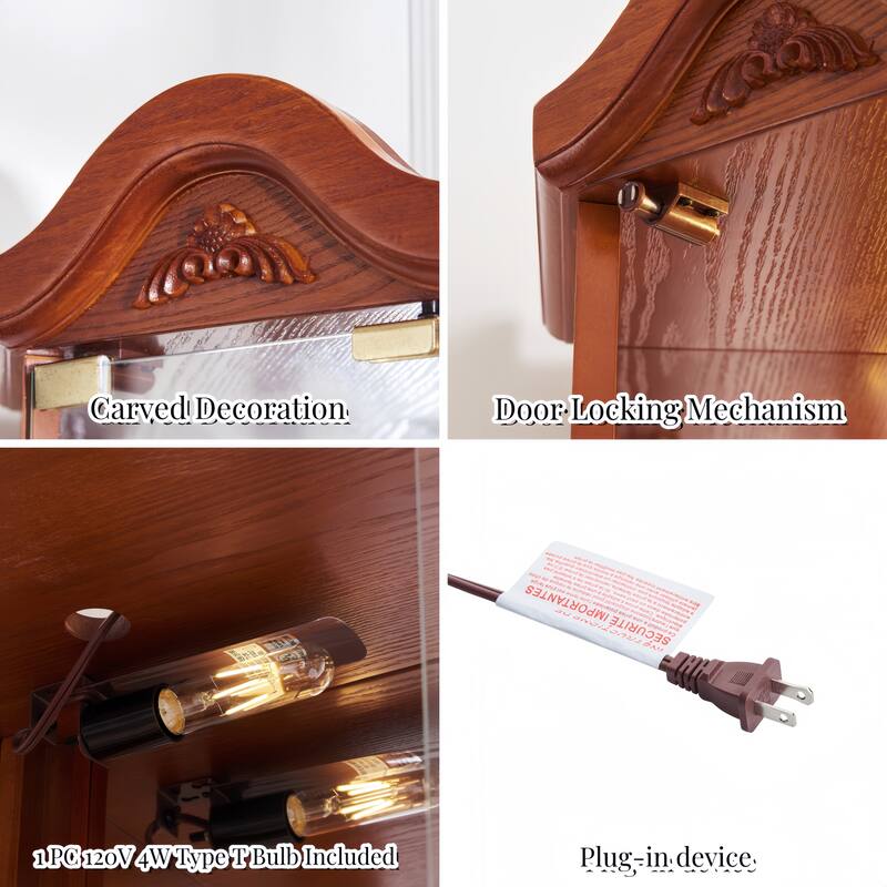 Glass Cabinet Lighted Corner Cabinet Corner Display Curio Cabinet, Glass Display With Light (Included) Bar Cabinet