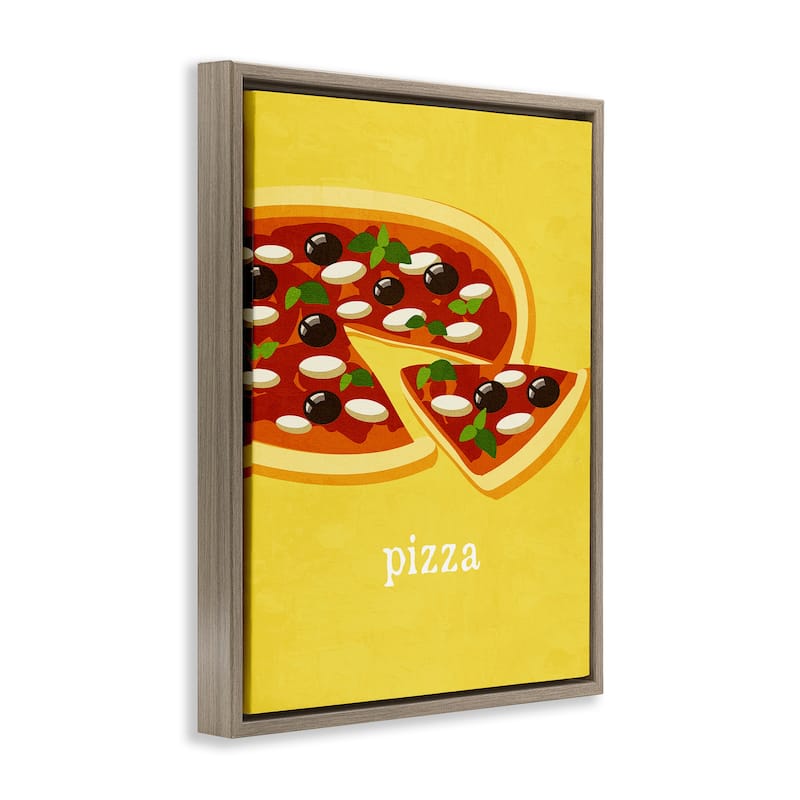 Stupell Delicious Pizza on Yellow Framed Floater Canvas Wall Art Design By Kim Allen