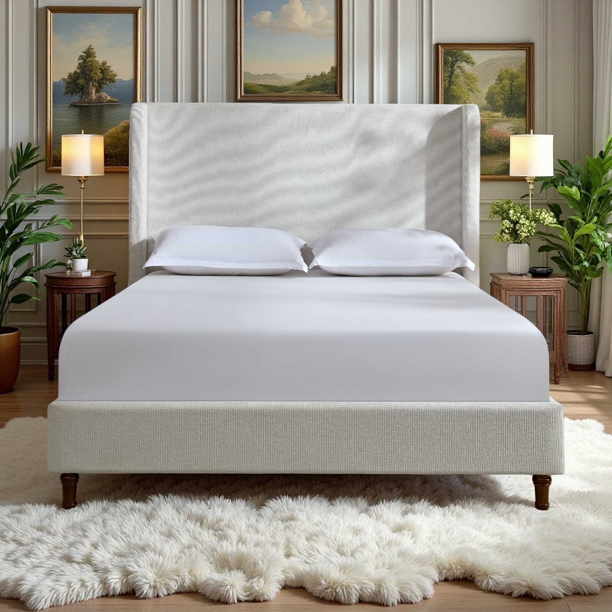 Upholstered Wingback Bed with Contemporary Style and Tall Headboard