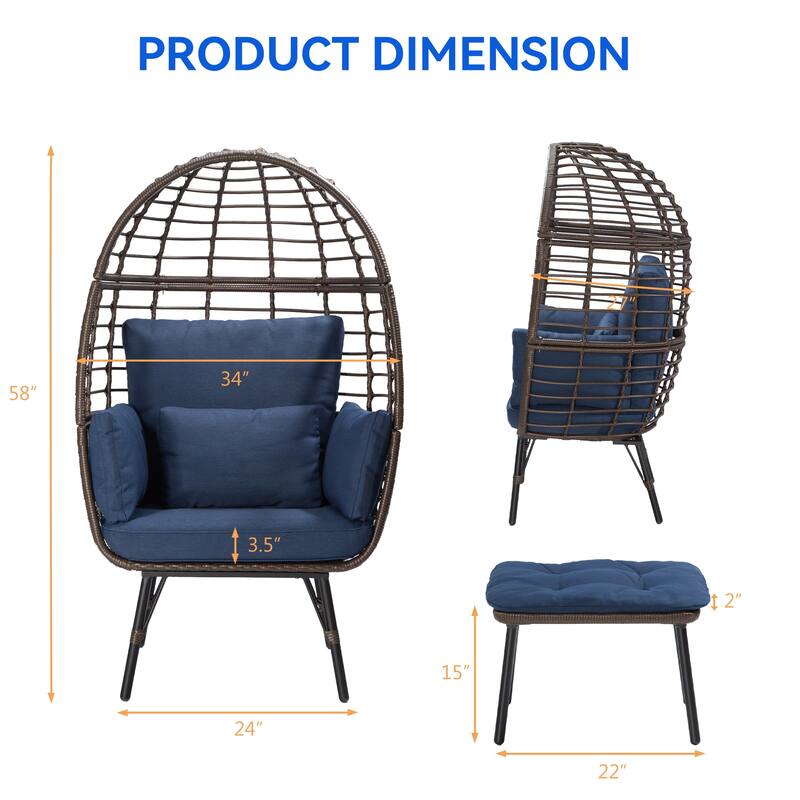 Cozywor Patio Indoor/Outdoor Egg Lounge Chair with Ottoman and Cushions