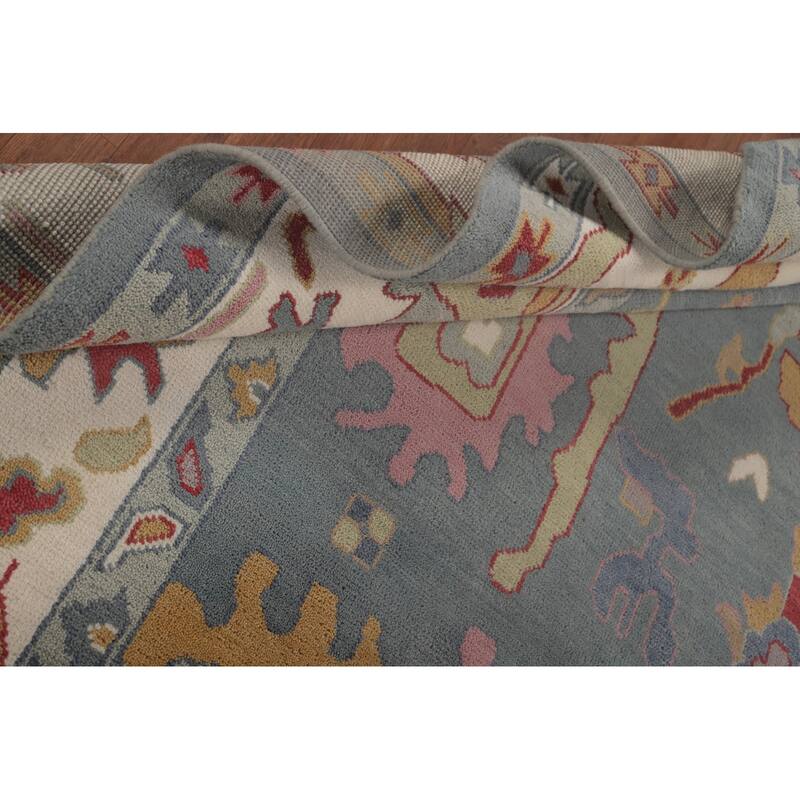 Floral Blue Oushak Area Rug Handmade Wool Carpet - 9'3"x 11'10"