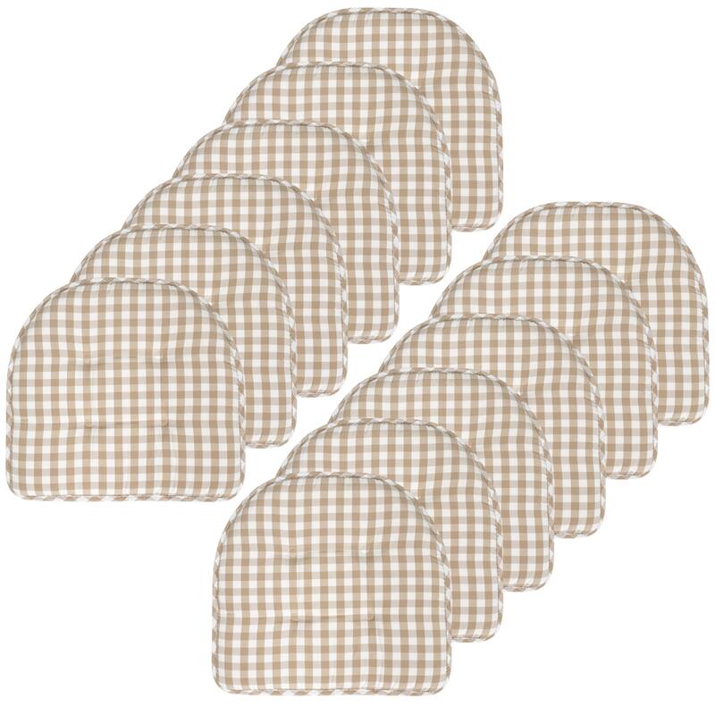Checkered Memory Foam U-Shape Non-Slip Chair Cushion Sets - Taupe White - Set of 12