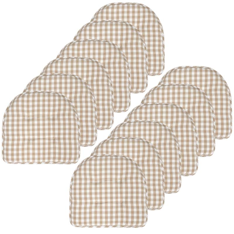 Sweet Home Collection Checkered Buffalo Check U-Shaped Memory Foam Chair Cushions 17" x 16" - Set of 12 - Taupe White