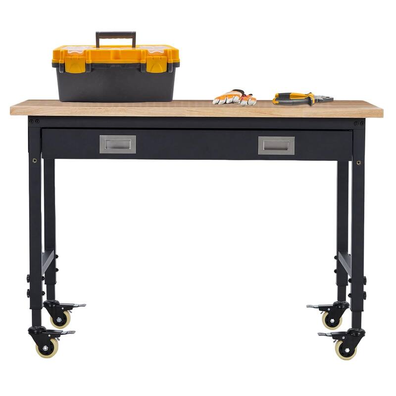 Heavy Duty Adjustable Height Workbench with Casters and Drawer - 48"x24"