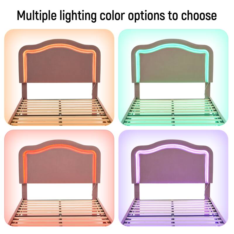Modern Queen Size Smart LED Bed Frame with Adjustable Height Headboard, Metal Frame and Wooden Support, No Box Spring Needed