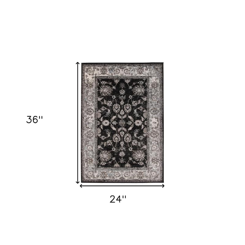 Qenu Power Loomed Floral Modern Stain Resistant Area Rug By HomeRoots - 2' x 3'