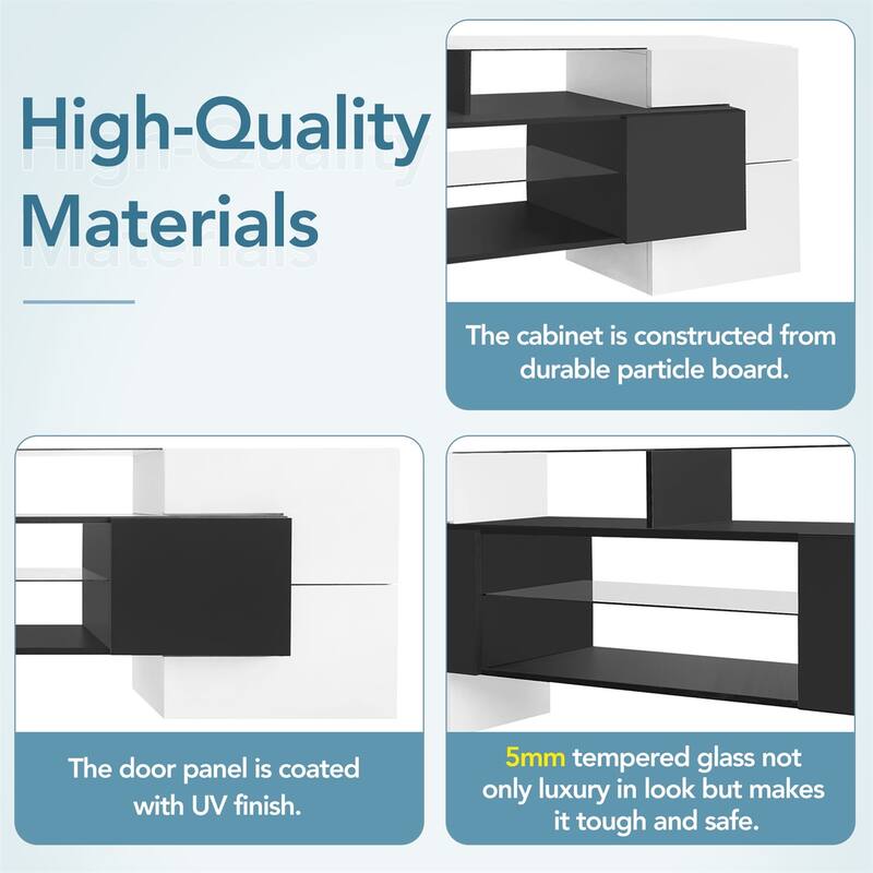 Merax TV Stand with 2 Illuminated Glass Shelves, High Gloss Entertainment Center for TVs Up to 80" - n/a