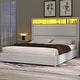 preview thumbnail 11 of 10, 53'' Tall Storage Wingback Headboard, Corduroy Upholstered Platform Bed Frame with Charging Station and RGB LED Lights