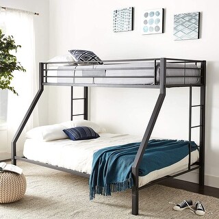 Twin XL over Queen Metal Bunk Bed with Built-In Ladder and Guardrails ...