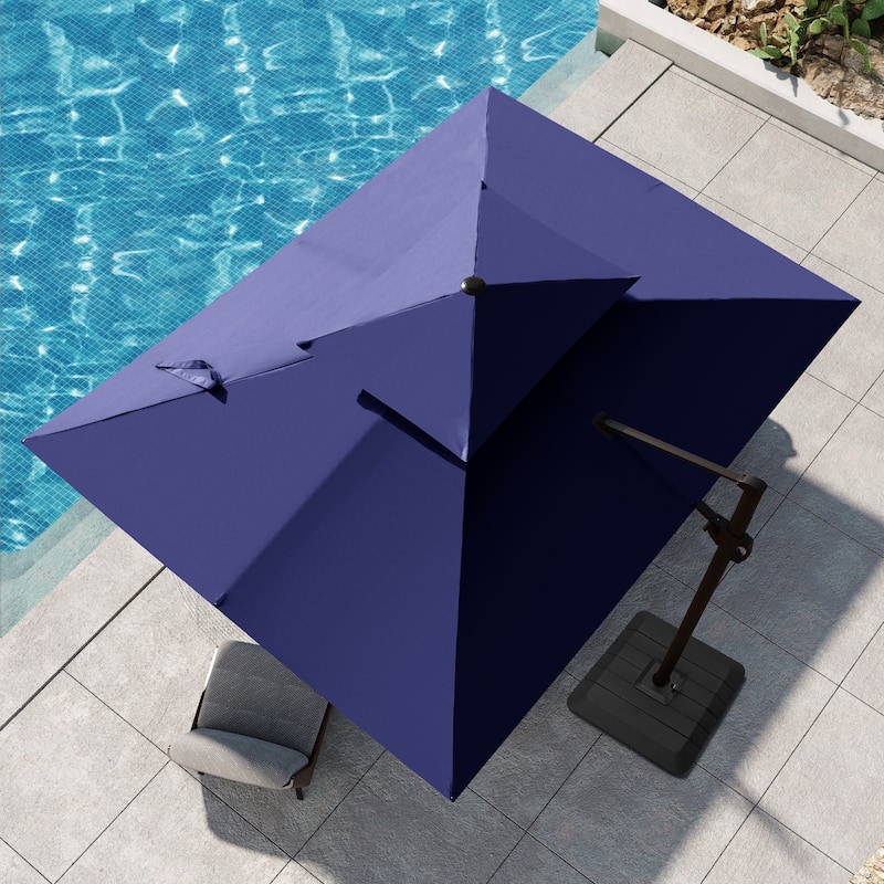 9 FT x 12 FT Outdoor Patio Dual Top Umbrella Cantilever Offset with Premium Base - Navy Blue