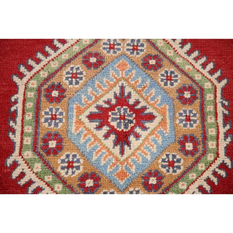 Red Kazak Oriental Accent Rug Hand-Knotted Wool Carpet - 3'4"x 4'10"