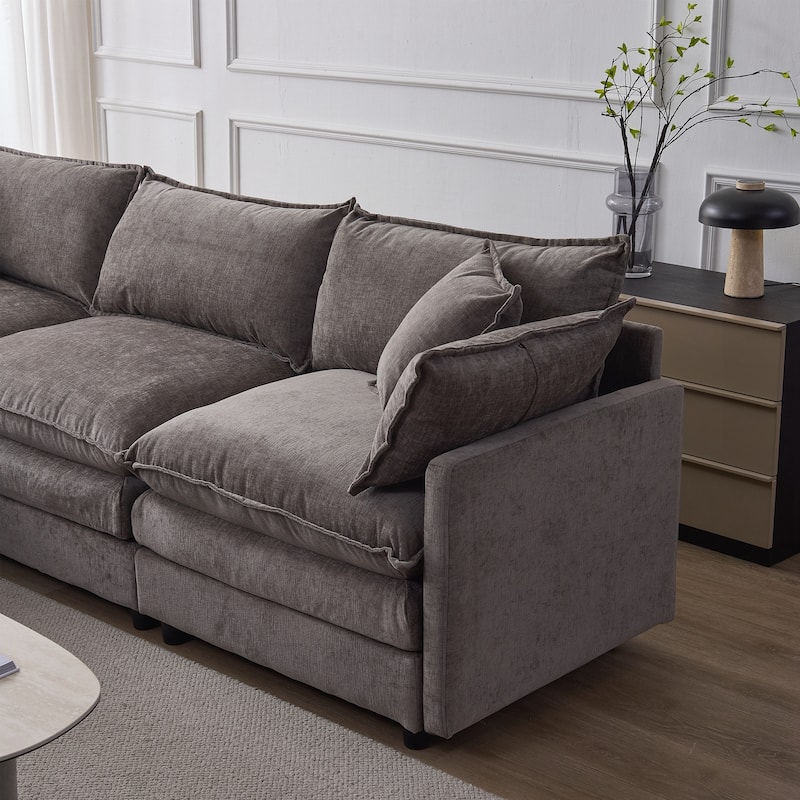 Upholstered Soft Chenille Fabric Sofa,3 Seater with Ottoman L Shape Sofa