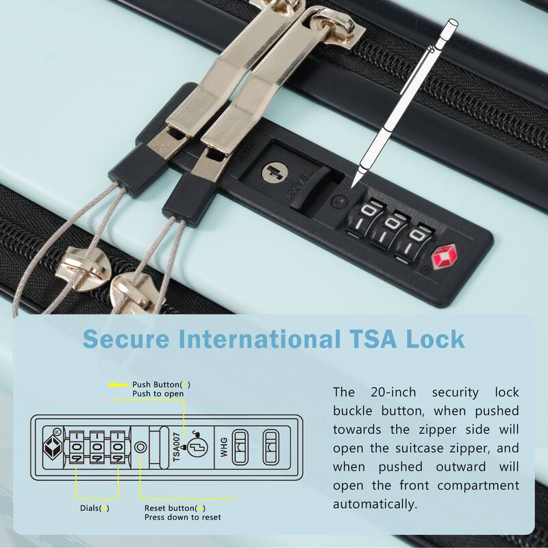 3-Piece Modern Front-Opening Luggage Expandable Luggage with USB Port and TSA Lock, for Boarding Travel, Light Blue