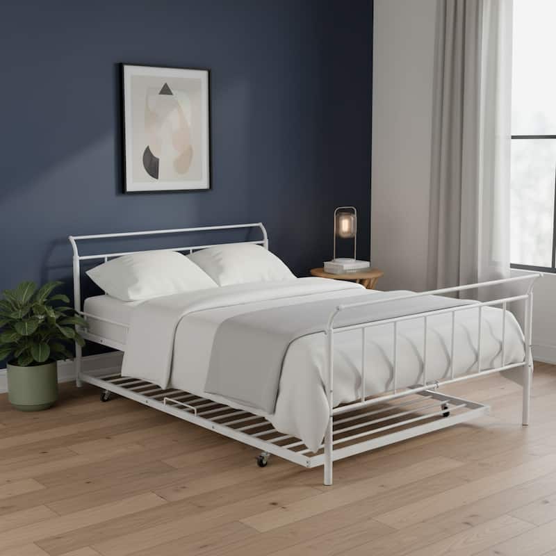 HomeRoots White Metal Full Day Bed With Trundle - Full