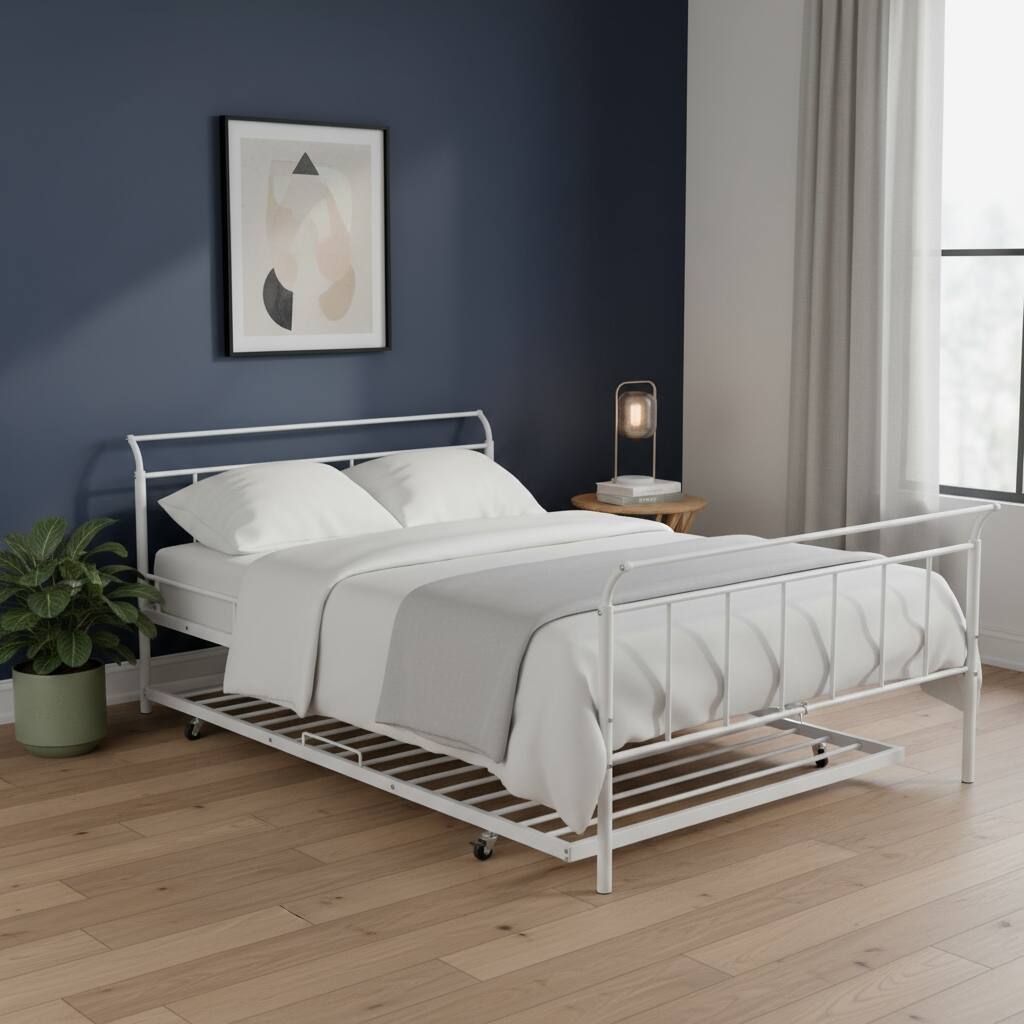 HomeRoots White Metal Full Day Bed With Trundle