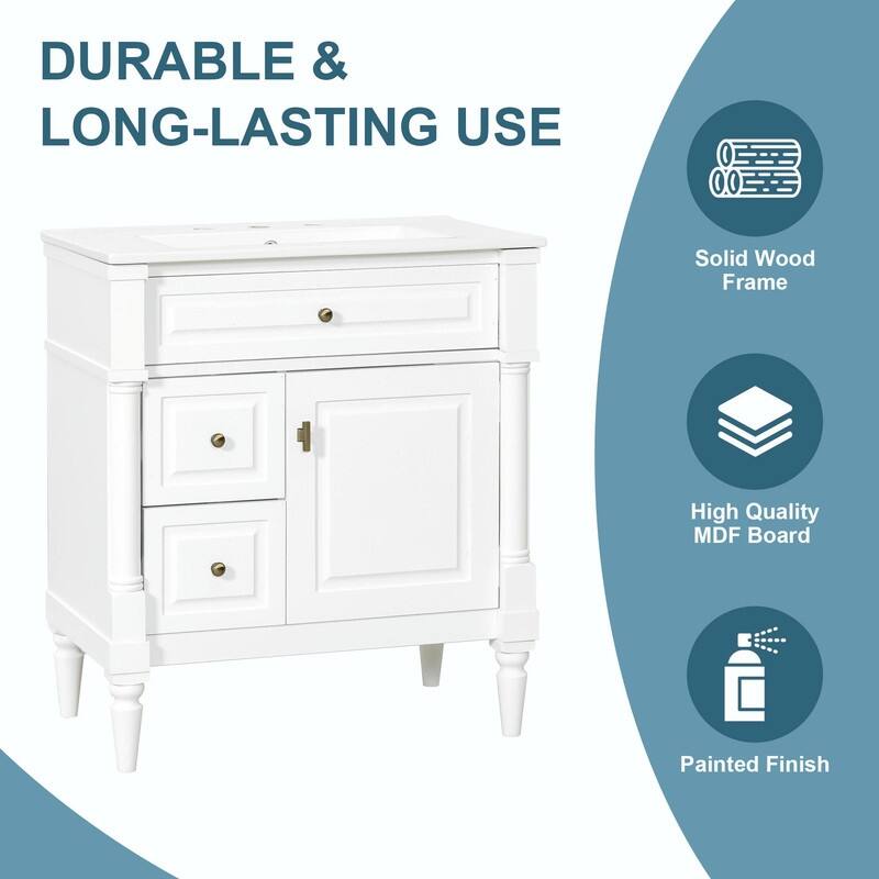 36" Bathroom Vanity with Sink, Freestanding Bathroom Cabinet with Ceramic Basin, Flip Drawer