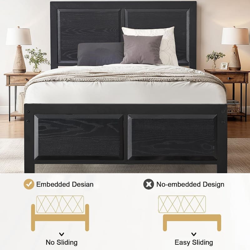 VECELO Set of 2 Platform Twin Beds 12.6" Elevated Storage Space MDF Partitioned Headboard & Footboard No Box Spring Needed