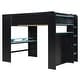 preview thumbnail 10 of 43, Full Size Wood Bunk Bed with Height-Adjustable Desk, Wardrobe, Ample Storage Space and RGB Light