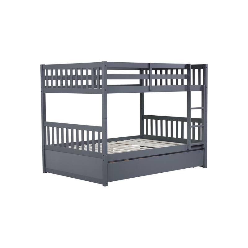 Full Over Full with Trundle, Convertible to 2 Full Platform Beds,Bunk Bed with Ladder and Safety Guardrails