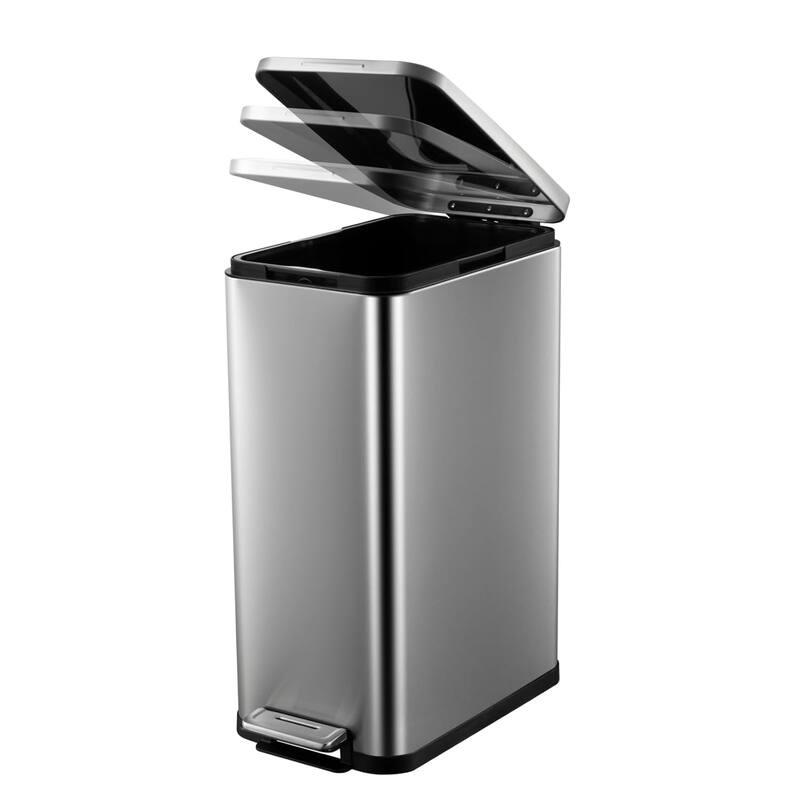 13.2 Gallon/50 L Step Trash Can with Lid Soft Close, Step Pedal for Bathroom, Bedroom, Living Room - Silver