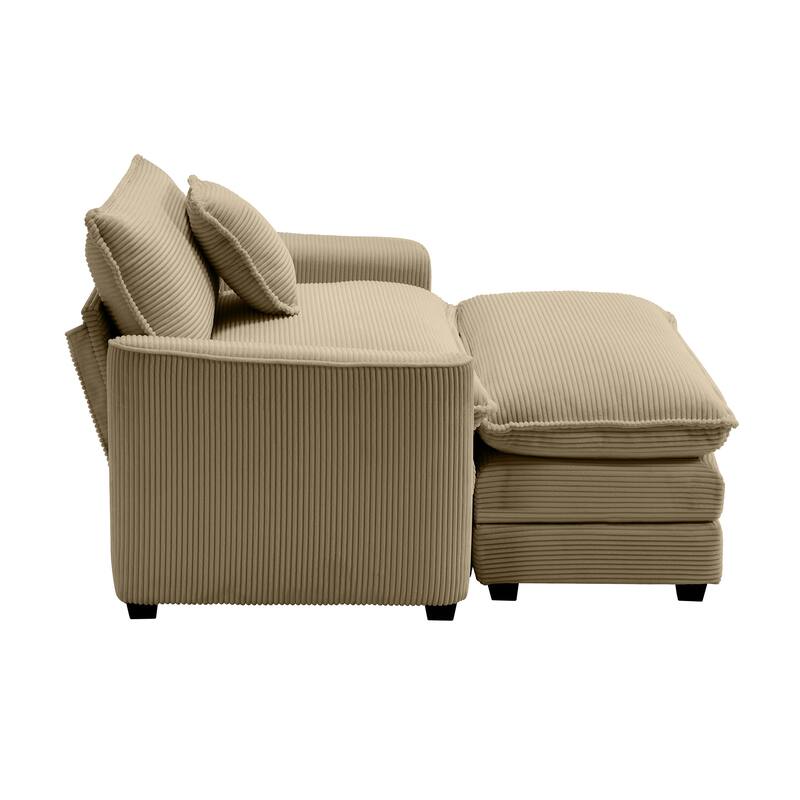 GDFStudio - Thaddeus Corduroy Single Deep Seat Sofa with Footstool and Pillow
