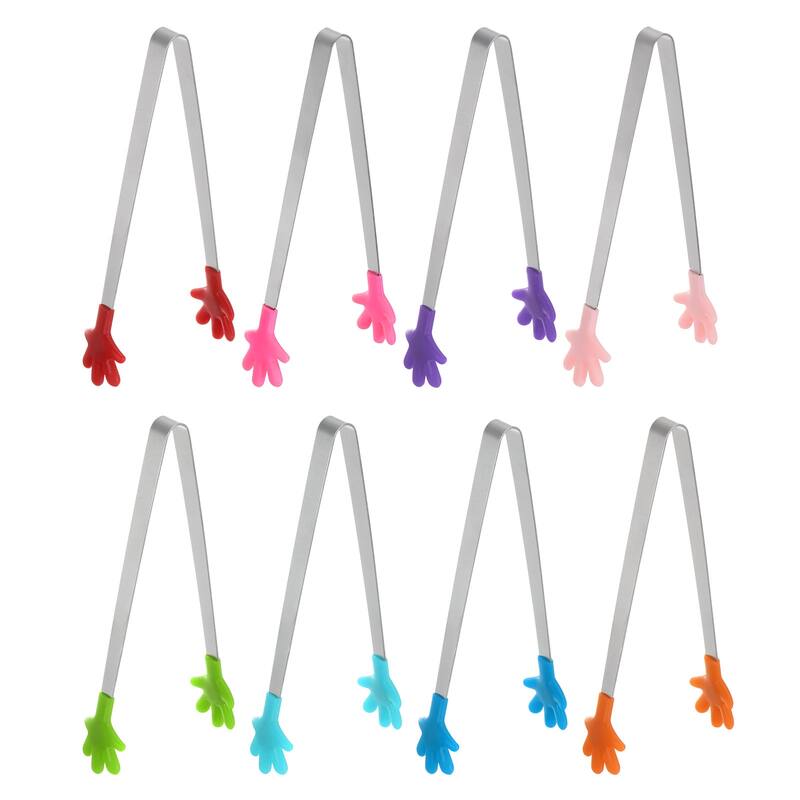 Mini Food Tongs Hand Shape Stainless Steel with Silicon Tips 8 Colors