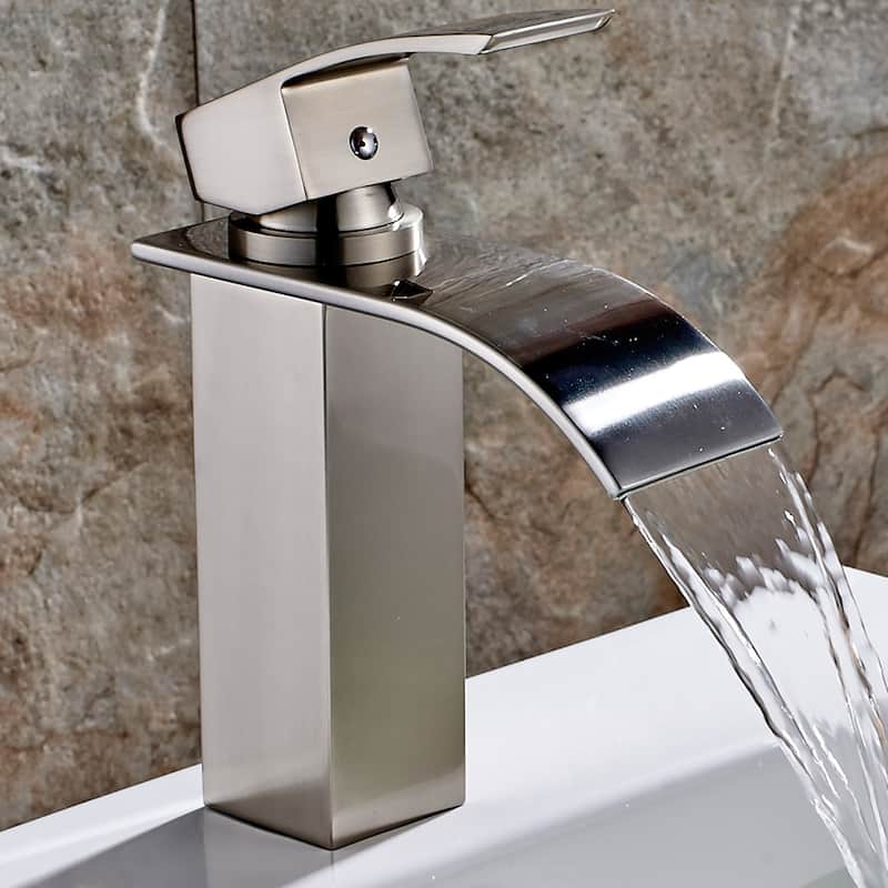 Bathroom Faucet Faucet for Bathroom Sink Single Hole Bathroom Waterfall Faucet Modern Single Handle Vanity Basin Faucet - Brushed Nickel