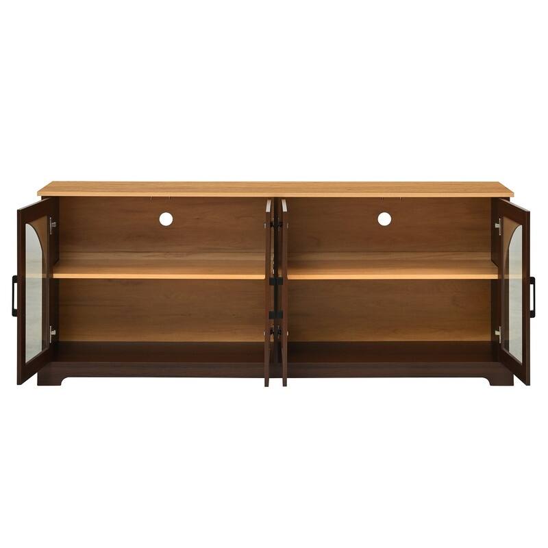 Farmhouse 66.9" TV Stand for TVs Up to 70", Wood Media Console with Adjustable Shelves and Glass Doors