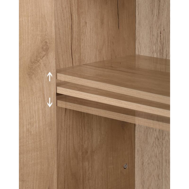 GDFStudio - Olivia Elegant Mid-Century Modern 4-Door Storage Cabinet with Woven Rattan Doors and Adjustable Shelves