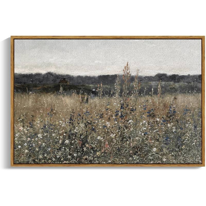 Wildflower Field Vintage Wall Art Canvas Prints - 36 x 24