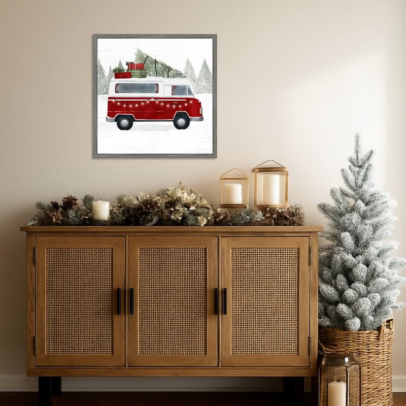 Yuletide Camper IV by Victoria Barnes (22 x 22 in.), Framed Canvas Wall Art Print - Sylvie Greywash