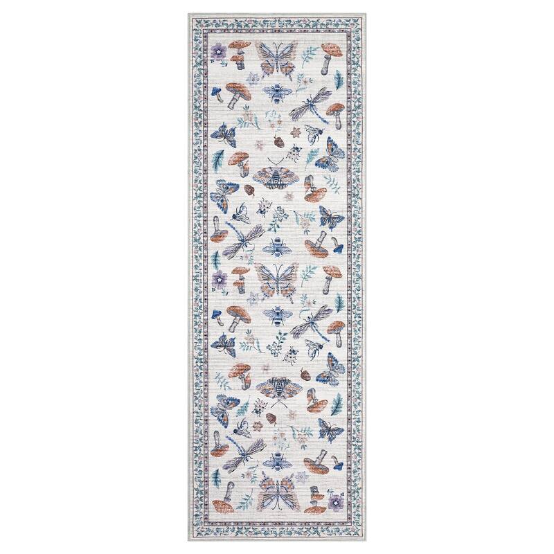 Area Rugs for Living Room Modern Insect Rug Mushroom Pattern Rug Soft Washable Non Slip Low Pile Rug
