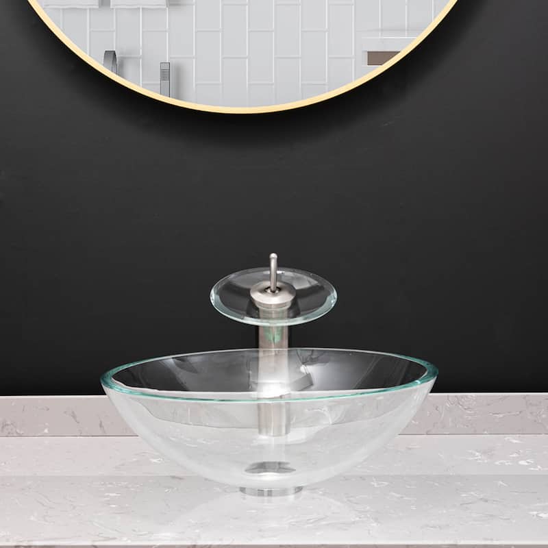 Vinnova Glass Circular Vessel Bathroom Sink without Faucet