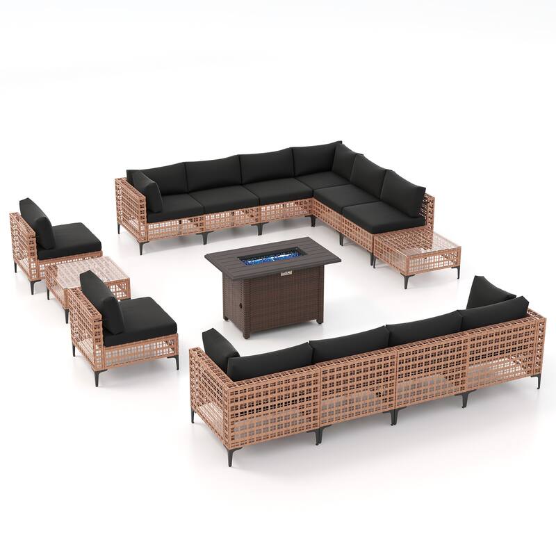 12 - Person Outdoor Sectional Seating Group with Fire Pit