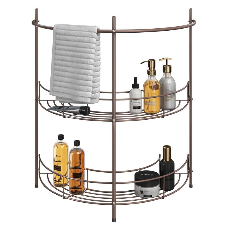 Pedestal Sink Organizer - Compact Under Sink Rack with 2 Storage Shelves and Towel Holder by Lavish Home