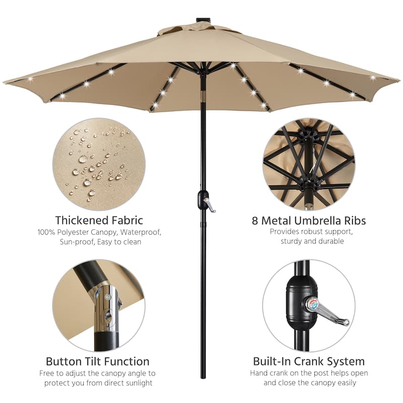 Yaheetech 9FT Patio Umbrella with 32 LED Lights Market Umbrella with 8 Ribs