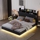preview thumbnail 1 of 18, Queen Size Floating Platform Bed with Storage, Night Light and USB Charger Black