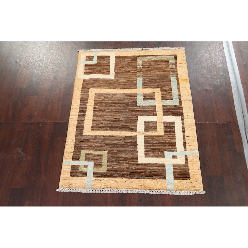 Geometric Gabbeh Kashkoli Oriental Wool Area Rug Hand-knotted Carpet - 3'7" x 4'6"