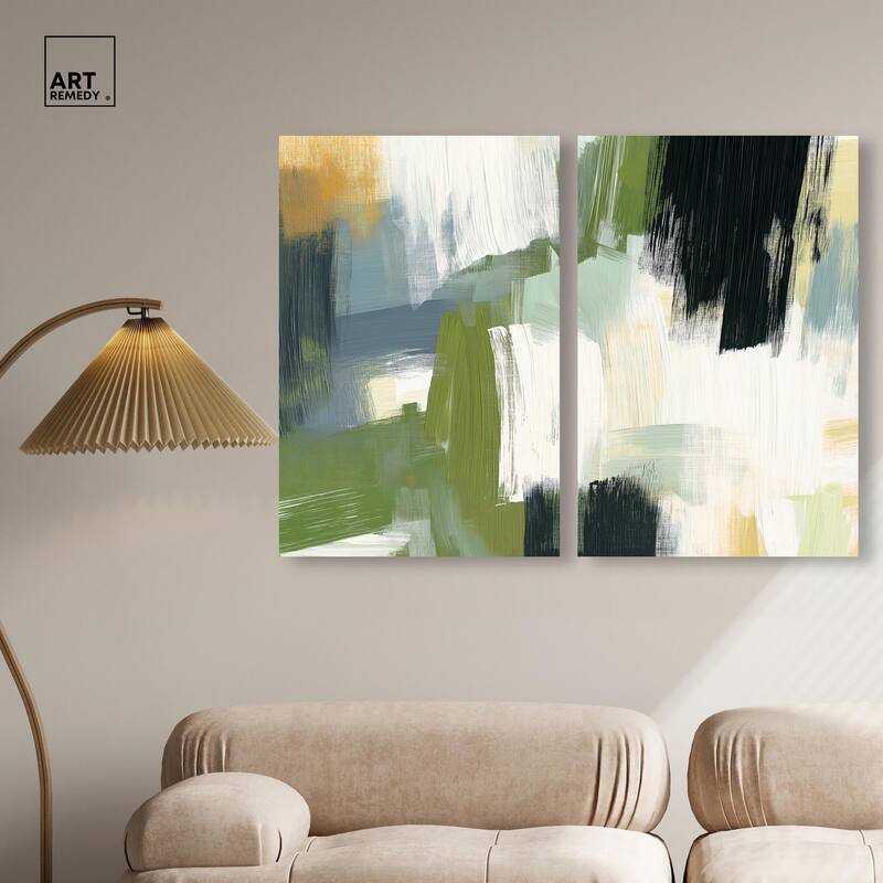 Textured Greens I Canvas Set of 2 by Art Remedy, Gallery Wrapped