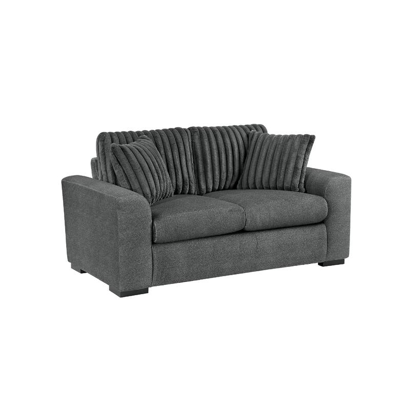 Zian Loveseat, Dark Gray Microfiber and Corduroy, 2 Matching Pillows, 66 Inch