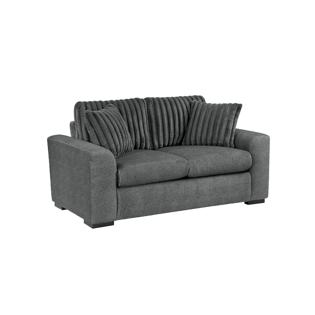 Zian Loveseat, Dark Gray Microfiber and Corduroy, 2 Matching Pillows, 66 Inch